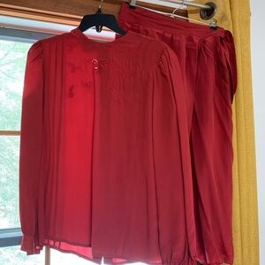 Saks fifth avenue vintage coordinated set Red long-sleeve top & long skirt EUC